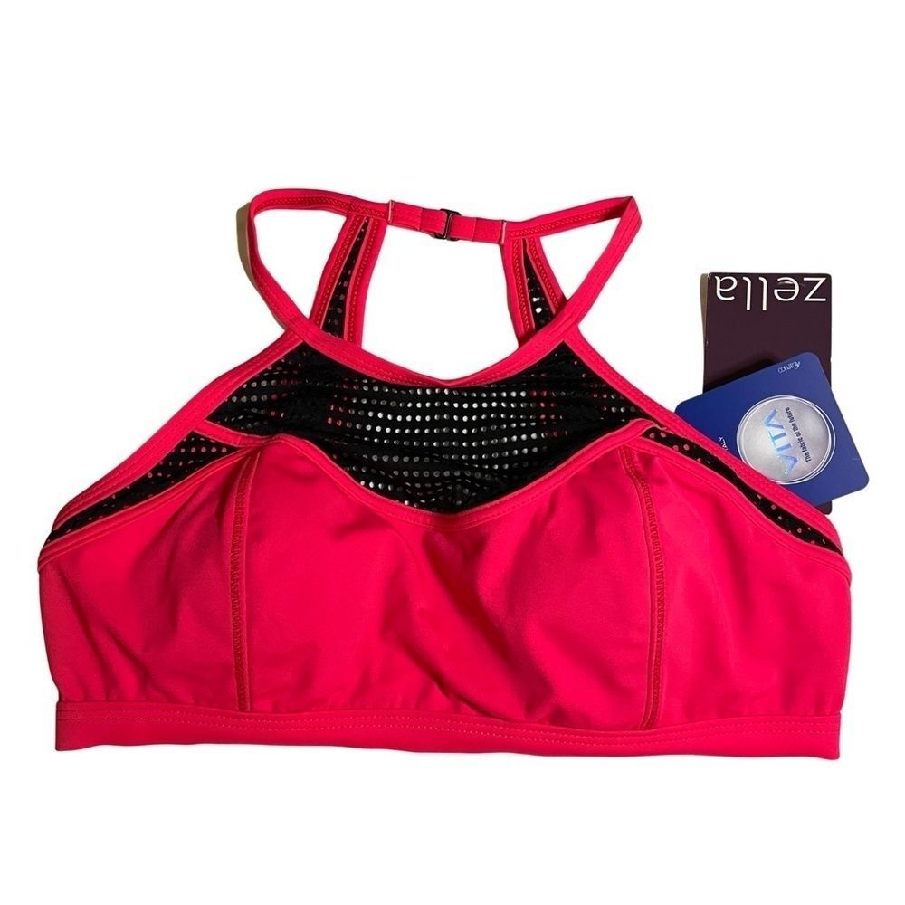 Zella Performance Workout/Swim Neon Red Perforated Mesh Sports Bra Sz. S NWT